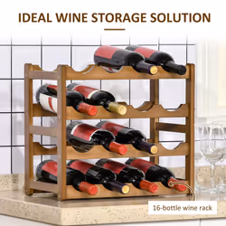HOMCOM Free Standing Wine Rack 16 Bottle Holders, Bamboo Display Shelf, Brown