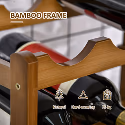HOMCOM Free Standing Wine Rack 16 Bottle Holders, Bamboo Display Shelf, Brown - Additional view 4