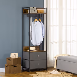 HOMCOM Clothes Rail, Metal Coat Stand, Garment Rack with 2 Fabric Storage Drawer