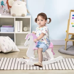 HOMCOM Kids Ride-On Toy Rocking Horse w/ Handlebar, Foot Pedal - Pink
