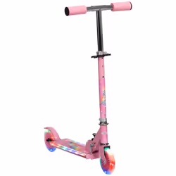 HOMCOM Kids Scooter 2 Wheels W/ Lights Music Adjustable Height Foldable - Pink