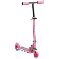 HOMCOM Kids Scooter 2 Wheels W/ Lights Music Adjustable Height Foldable - Pink