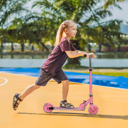HOMCOM Kids Scooter 2 Wheels W/ Lights Music Adjustable Height Foldable - Pink