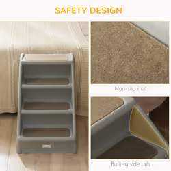 PawHut Four-Step Foldable Pet Stairs w/ Non-Slip Mats, for S, XS Dogs - Grey