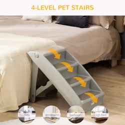 PawHut Four-Step Foldable Pet Stairs w/ Non-Slip Mats, for S, XS Dogs - Grey - Additional view 5