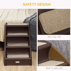 PawHut Four-Step Foldable Pet Stairs w/ Non-Slip Mats, for S, XS Dogs - Brown - Additional view 4