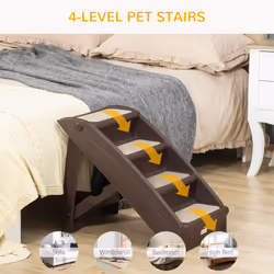 PawHut Four-Step Foldable Pet Stairs w/ Non-Slip Mats, for S, XS Dogs - Brown - Additional view 6