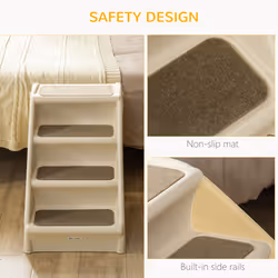 PawHut Four-Step Foldable Pet Stairs w/ Non-Slip Mats, for S, XS Dogs - Beige