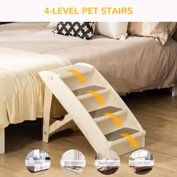 PawHut Four-Step Foldable Pet Stairs w/ Non-Slip Mats, for S, XS Dogs - Beige - Additional view 5