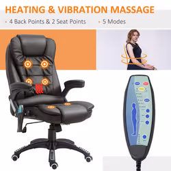 HOMCOM Heated Vibrating Massage Office Chair with Reclining Function, Brown - Additional view 7