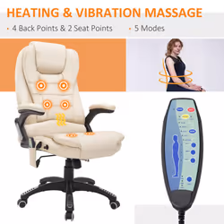HOMCOM Heated Vibrating Massage Office Chair with Reclining Function, Beige