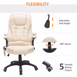 HOMCOM Heated Vibrating Massage Office Chair with Reclining Function, Beige - Additional view 4