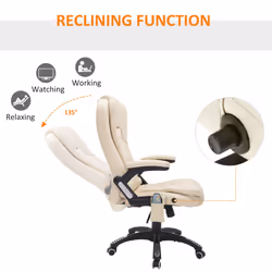 HOMCOM Heated Vibrating Massage Office Chair with Reclining Function, Beige - Additional view 6