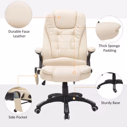 HOMCOM Heated Vibrating Massage Office Chair with Reclining Function, Beige - Additional view 7