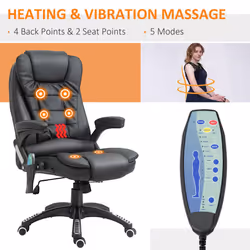 HOMCOM Heated Vibrating Massage Office Chair with Reclining Function, Black