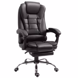 HOMCOM PU Leather Executive Office Chair with Retractable Footrest, Brown