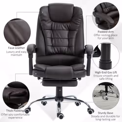HOMCOM PU Leather Executive Office Chair with Retractable Footrest, Brown