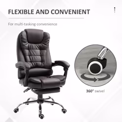HOMCOM PU Leather Executive Office Chair with Retractable Footrest, Brown - Additional view 5