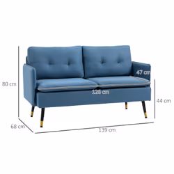 HOMCOM Modern Upholstered Two Seater Sofa for Bedroom Living Room Dark Blue