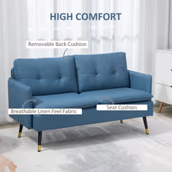 HOMCOM Modern Upholstered Two Seater Sofa for Bedroom Living Room Dark Blue - Additional view 4
