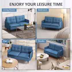 HOMCOM Modern Upholstered Two Seater Sofa for Bedroom Living Room Dark Blue - Additional view 6