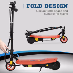 HOMCOM Folding Electric Scooter w/ LED Headlight, for Ages 7-14 Years - Red