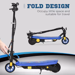 HOMCOM Folding Electric Scooter w/ LED Headlight, for Ages 7-14 Years - Blue