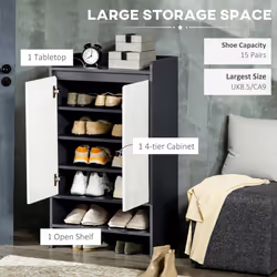 HOMCOM Modern Storage Cabinet with High Gloss White Doors for 15 Pairs of Shoes