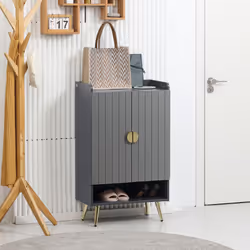 HOMCOM Shoe Storage Cabinet with Beadboard Doors for 15 Pairs of Shoes, Grey