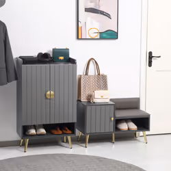 HOMCOM Shoe Storage Cabinet with Beadboard Doors for 15 Pairs of Shoes, Grey - Additional view 5