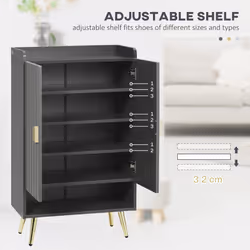HOMCOM Shoe Storage Cabinet with Beadboard Doors for 15 Pairs of Shoes, Grey - Additional view 7