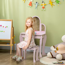 HOMCOM Kids Dressing Table Set Kids Vanity Set w/ Drawer, Mirror - Pink
