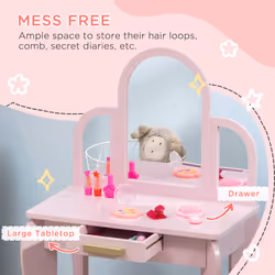 HOMCOM Kids Dressing Table Set Kids Vanity Set w/ Drawer, Mirror - Pink
