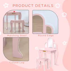 HOMCOM Kids Dressing Table Set Kids Vanity Set w/ Drawer, Mirror - Pink - Additional view 4