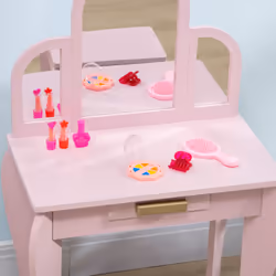 HOMCOM Kids Dressing Table Set Kids Vanity Set w/ Drawer, Mirror - Pink - Additional view 6