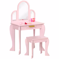 HOMCOM Kids Dressing Table Set Kids Vanity Set w/ Drawer, Mirror - Pink - Additional view 8