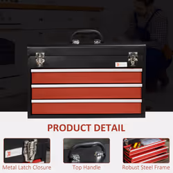 DURHAND Lockable 3 Drawer Tool Chest with Ball Bearing Slide Drawers Black