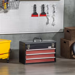DURHAND Lockable 3 Drawer Tool Chest with Ball Bearing Slide Drawers Black