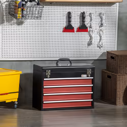 DURHAND Lockable 4 Drawer Tool Chest with Ball Bearing Slide Drawers Black