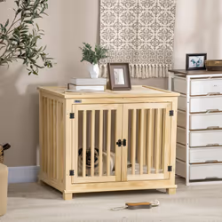 PawHut Wooden Dog Crate End Table w/ Soft Washable Cushion, for Medium Dogs