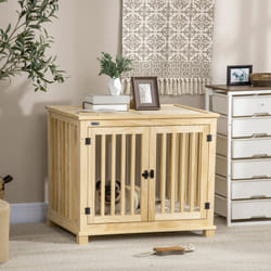 PawHut Wooden Dog Crate End Table w/ Soft Washable Cushion, for Medium Dogs