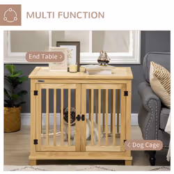 PawHut Wooden Dog Crate End Table w/ Soft Washable Cushion, for Medium Dogs