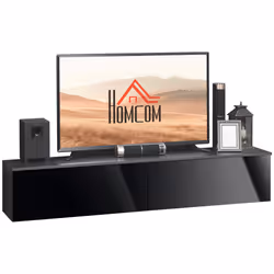 HOMCOM Wall Mounted TV Stand Unit with Storage and High Gloss Effect, Black