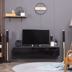 HOMCOM Wall Mounted TV Stand Unit with Storage and High Gloss Effect, Black - Additional view 4