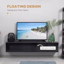 HOMCOM Wall Mounted TV Stand Unit with Storage and High Gloss Effect, Black - Additional view 5