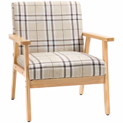 HOMCOM One Seater Sofa with Rubber Wood Frame Linen Fabric Small Couch Beige