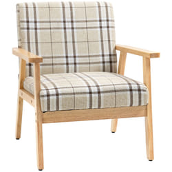 HOMCOM One Seater Sofa with Rubber Wood Frame Linen Fabric Small Couch Beige
