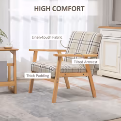 HOMCOM One Seater Sofa with Rubber Wood Frame Linen Fabric Small Couch Beige