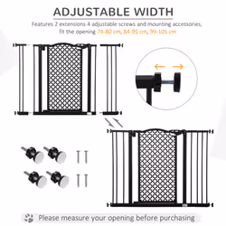 PawHut 74-105cm Pet Safety Gate, Pressure Fit Stair with Double Locking - Black - Additional view 4
