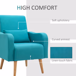 HOMCOM Nordic Leisure Lounge Sofa Accent Chair Pillow Bedroom Teal